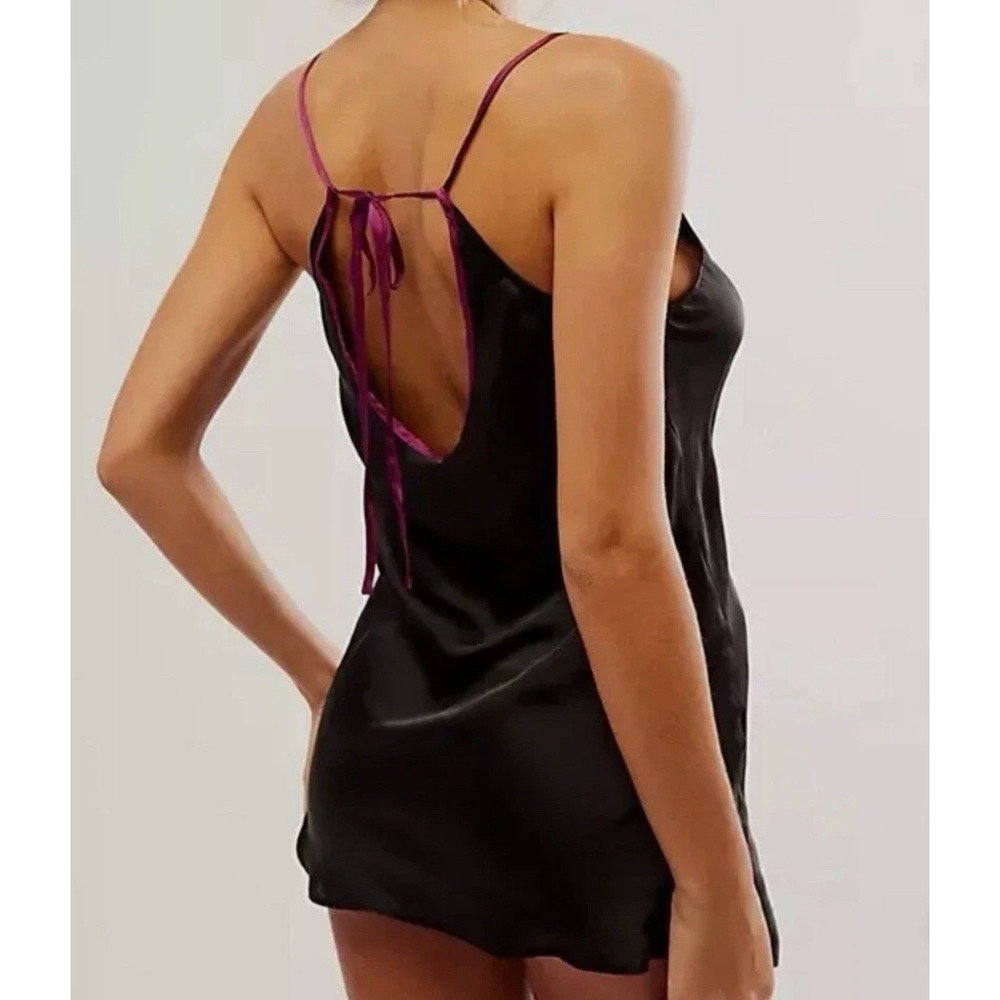 Free People Intimately Just What You Need Black Satin Slip Mini‎ Dress Small